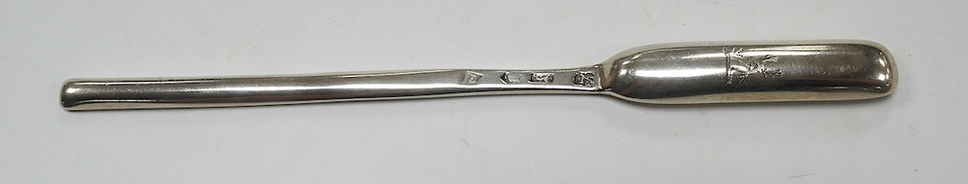 A George II silver marrow scoop, by Edward Jennings, London, 1730, 21.6cm, 50 grams. Condition - fair